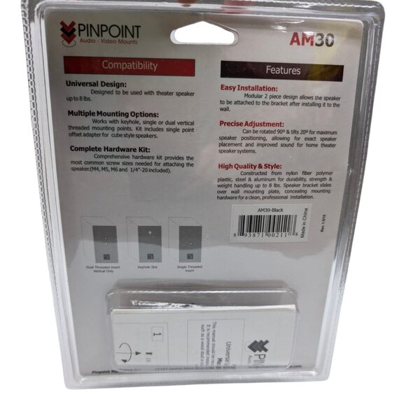 Pinpoint Universal Home Theater Speaker Wall Mount AM30 Black Nylon Polymer - Picture 2 of 8